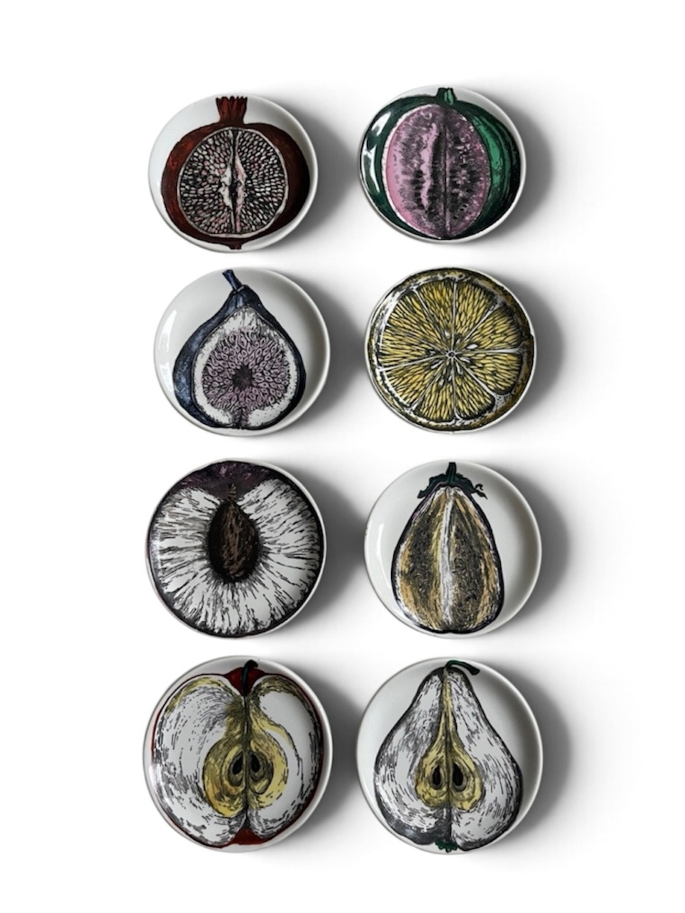 Fornasetti Milano Sezioni di Frutta Porcelain Small Plates in Box Set of 8 1950.